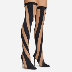 STILETTO HEEL OVER THE KNEE THIGH HIGH SOCK BOOT IN BLACK MESH